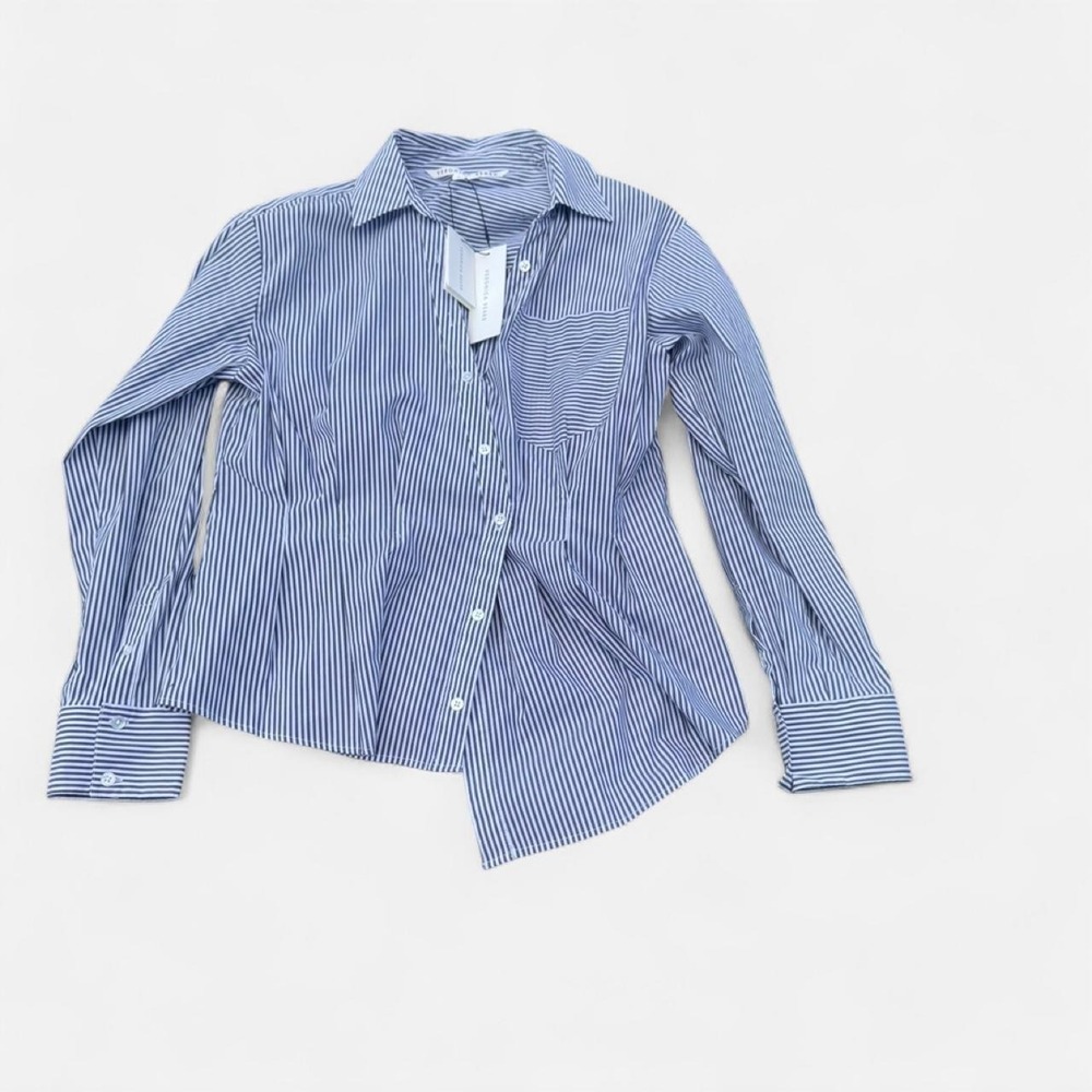 💎 NWT Veronica Beard Gilda Asymmetric Striped Shirt Sz 12